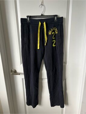 Hollister Black Sweatpants with Yellow Drawstring
